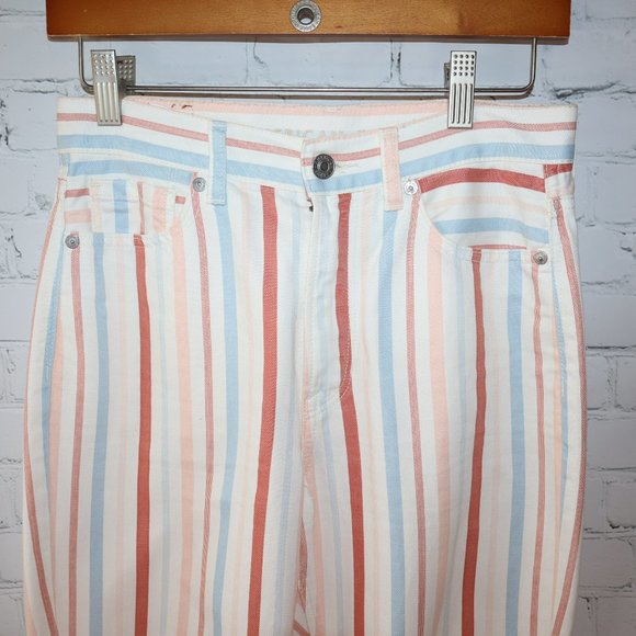 American Eagle White Multi Color Striped High Rise Mom Jeans Women's Size 2 - Picture 2 of 9
